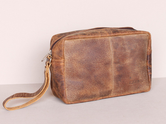 Men's Leather Wash Bag Brown