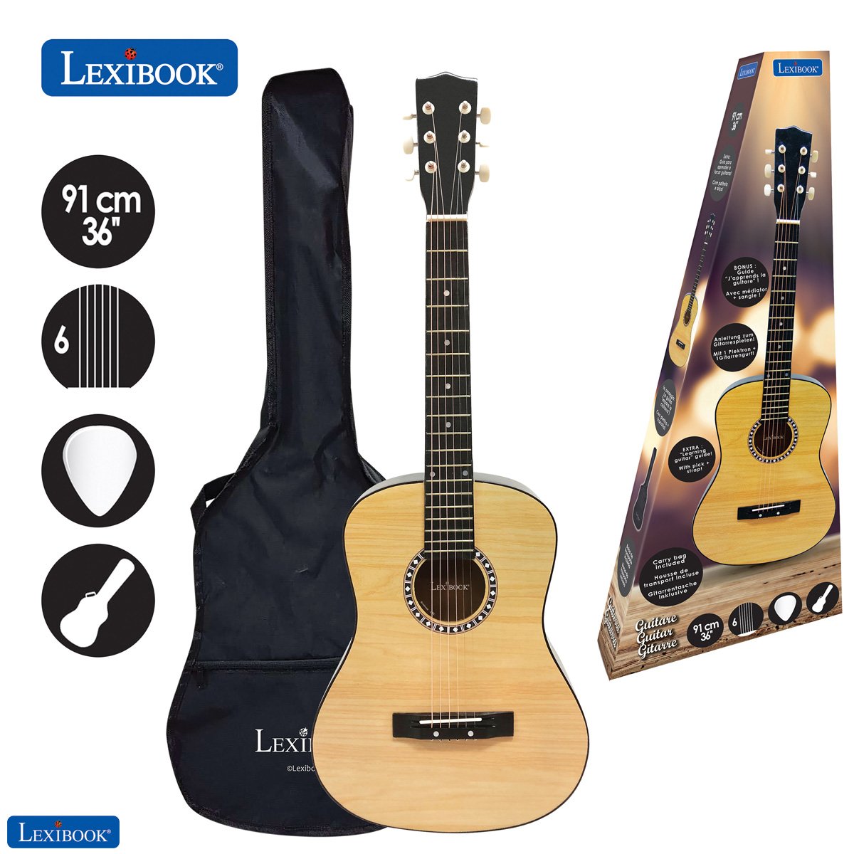 Lexibook - Wooden Acoustic Guitar - 36'' with carry bag (K2200)