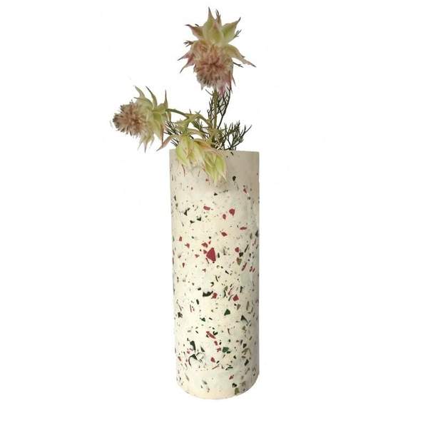 White & Olive Terrazzo Vase