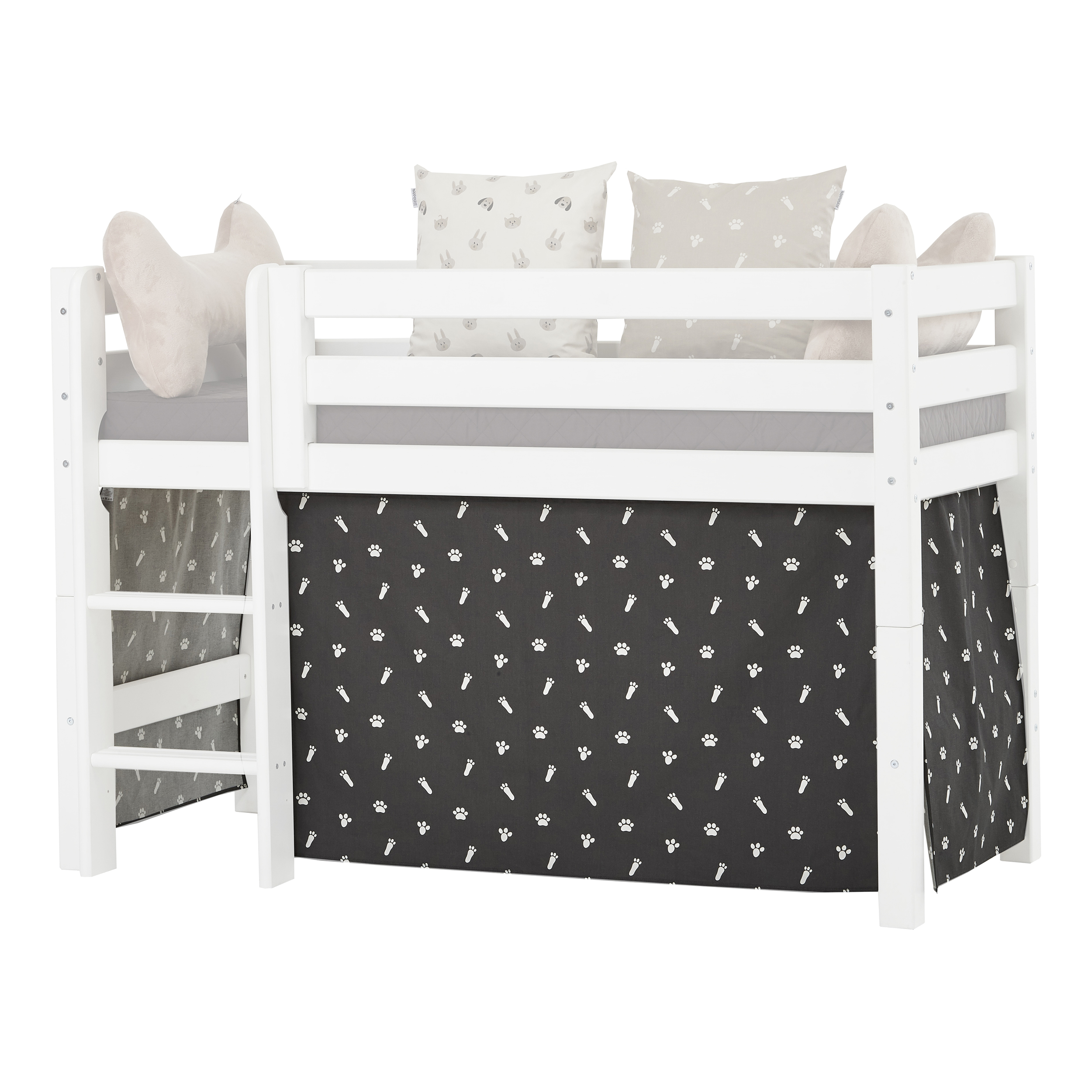 Hoppekids - Play Curtain Half-High Bed 70x160 cm - Pets Granite Grey