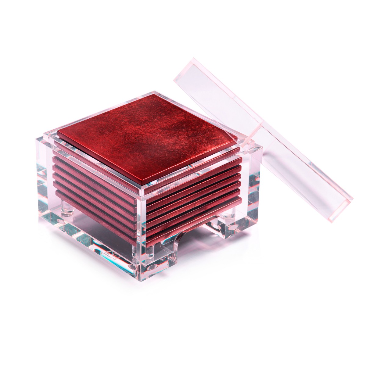 Posh Trading I Coasters I Coastbox Clear I Silver Leaf I Matte Red