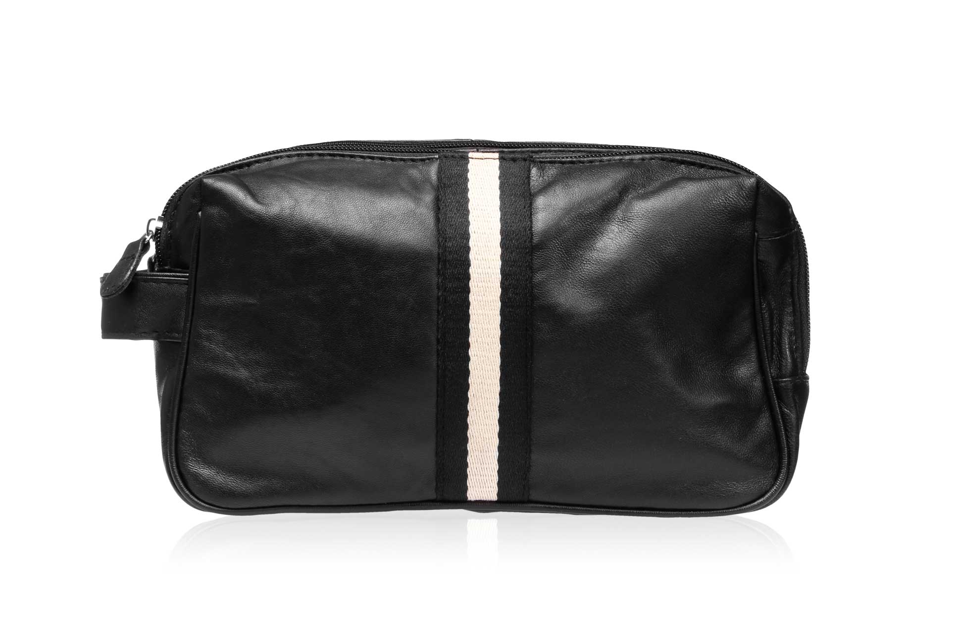 Studio - Men's Toiletry Bag in Black Leather w. Ribbon