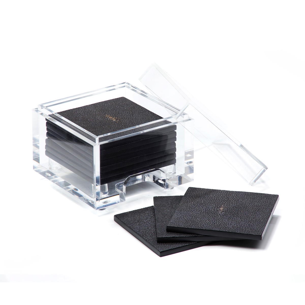 Posh Trading I Coasters I Coastbox Clear I Faux Shagreen Chocolate