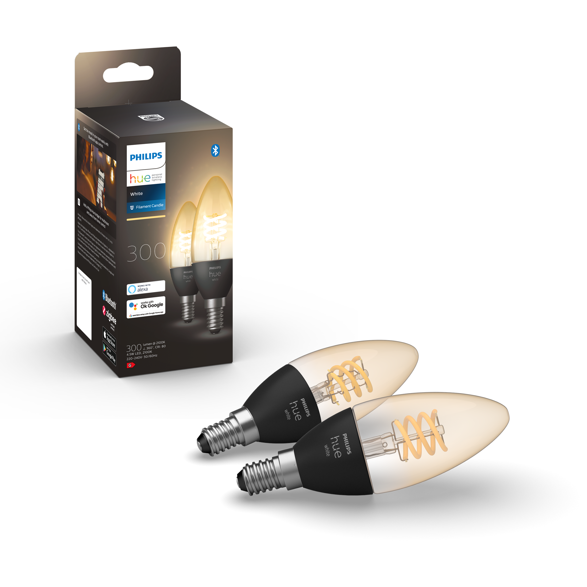 Philips Hue - Filament Candle 2pack E14 - White Ambiance