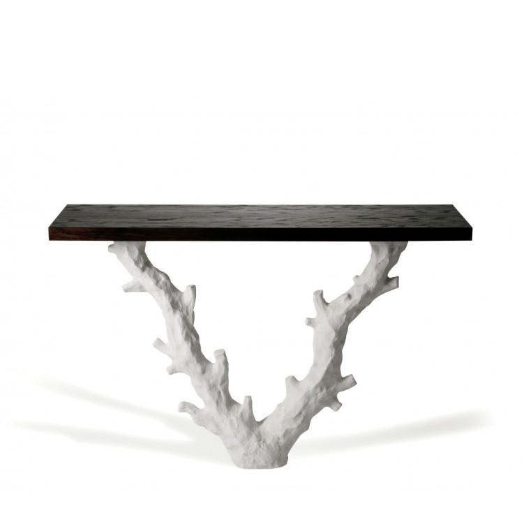 Porta Romana I Twig Console Table |plaster White With Dark Fumed Oak Top