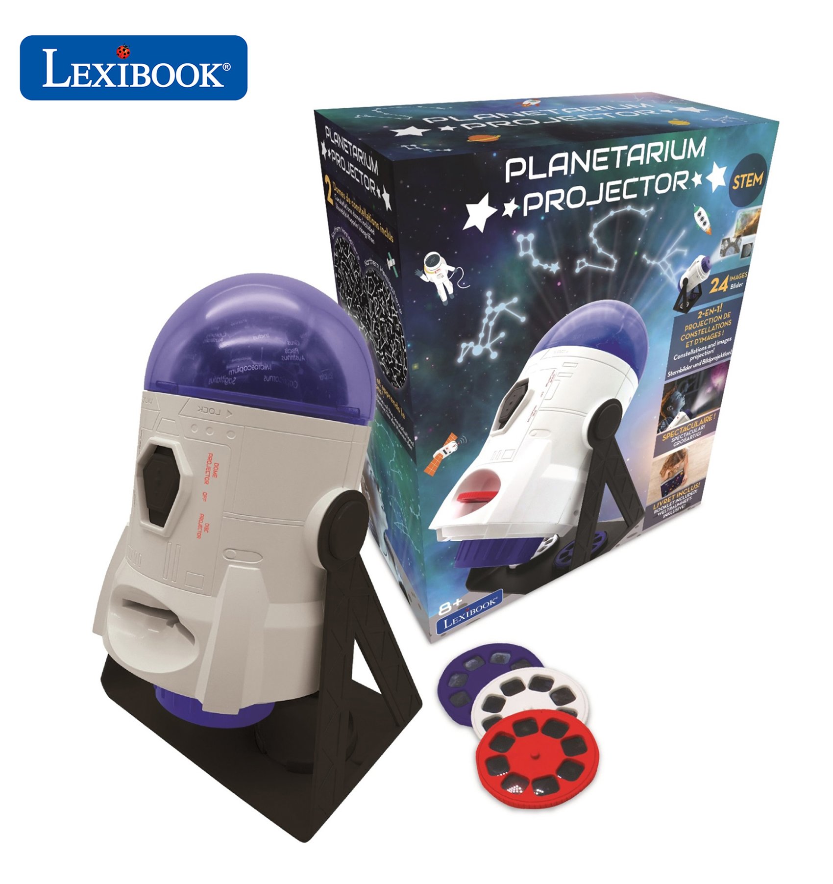 Lexibook - 360° Planetarium Projector incl 24 projecting pictures, map of constellations and educational booklet (NLJ180)