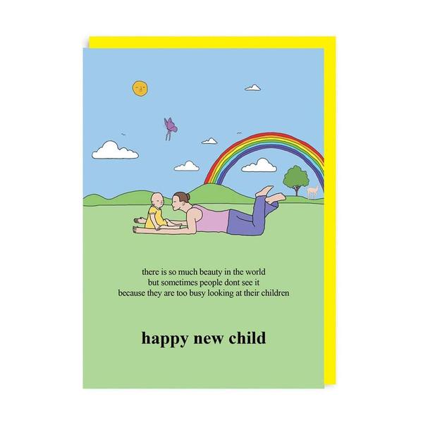 Happy New Child Rainbow Grass Greeting Card