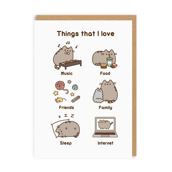 Pusheen Things That I Love Greeting Card