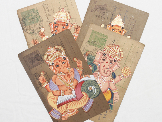 Hand-painted Vintage Indian Postcard - Ganesha