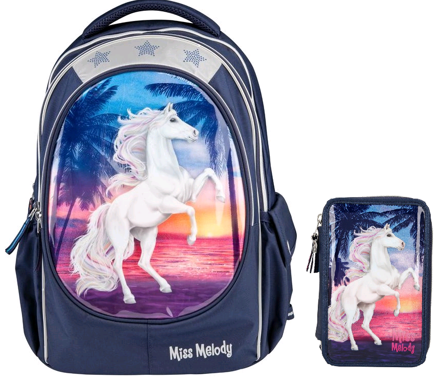 Miss Melody - School Backpack + Triple Pencil Case - Glitter Ocean