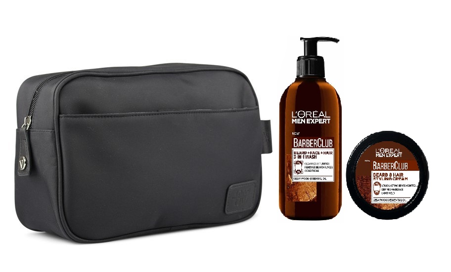 Vittorio - Classic Wash Bag Men + L'Oréal - Men Expert Barber Club Beard and Face Wash 200 ml & Styling Creme 50 ml