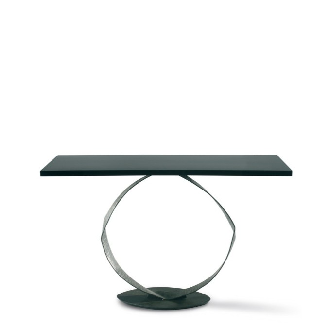 Porta Romana I 'O' Console Table BRONZED WITH BLACK LACQUER TOP