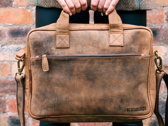 Leather Laptop Bag - Women Large Brown