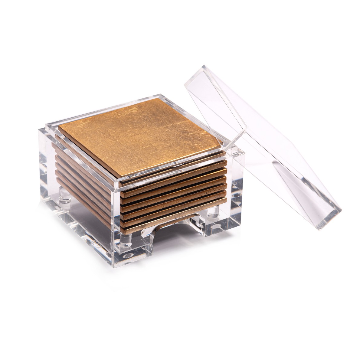 Posh Trading I Coasters I Coastbox Clear I Silver Leaf I Matte Gold