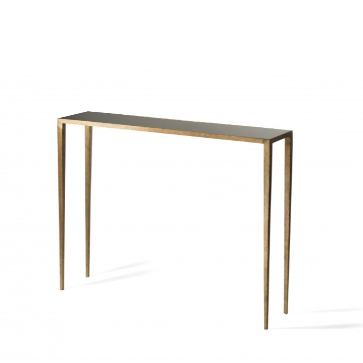 Porta Romana I Small Salvatore console table | French brass with black glass top
