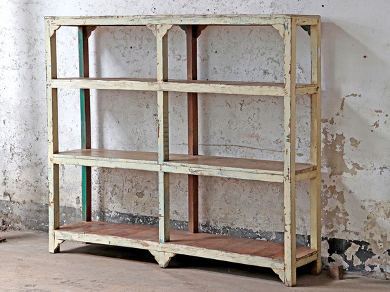 Large Old Wooden Shelving Unit White