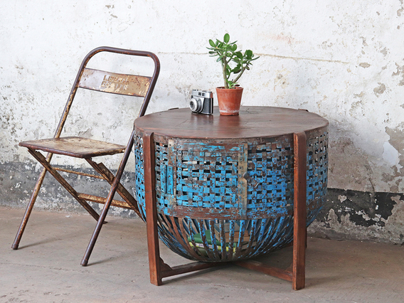 Upcycled Chicken Coop Table Blue