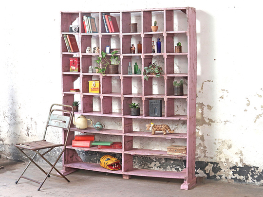 Pink Vintage Pigeonhole Shelving Unit Pink