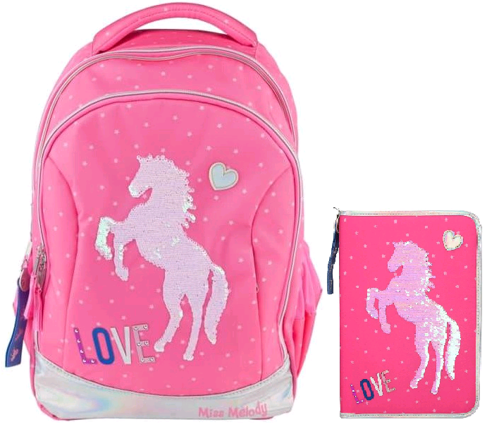 Miss Melody - Schoolbag + XXL Pencil Case - Pink