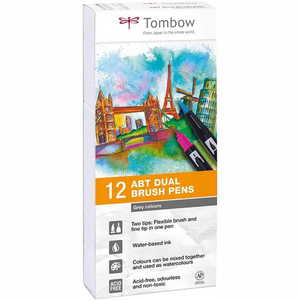 Tombow ABT Grey Colours Brush Pens - Set of 12