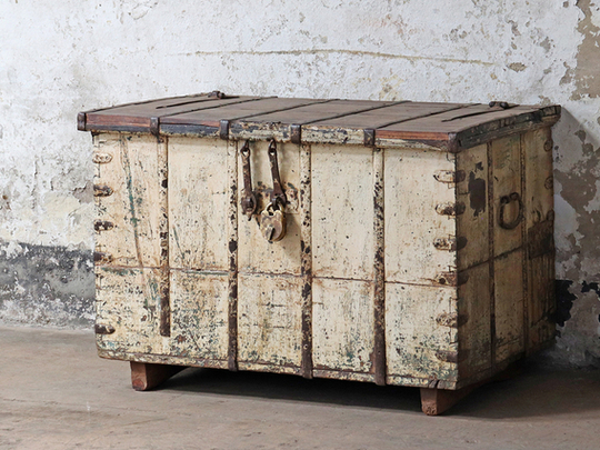 Large Wooden White Pitari Chest White