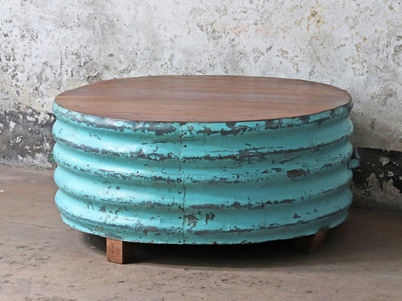 Upcycled Metal Coffee Table - Turquoise Other