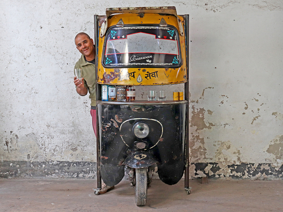 Upcycled Rickshaw (Tuk Tuk) Bar Yellow