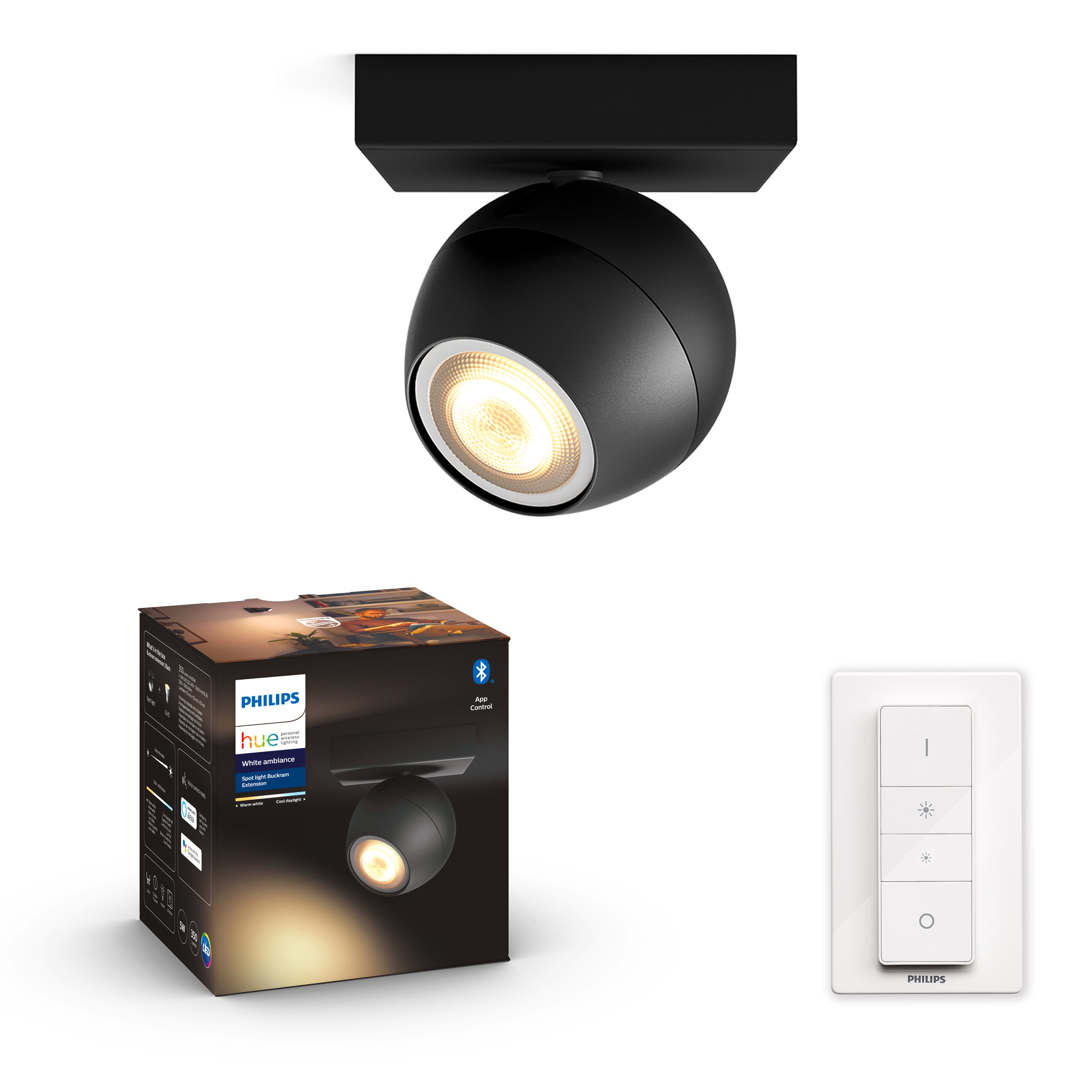 Philips Hue - BUCKRAM single spot black 1x5.5W 230V - White Ambiance - Bluetooth Dimmer Included
