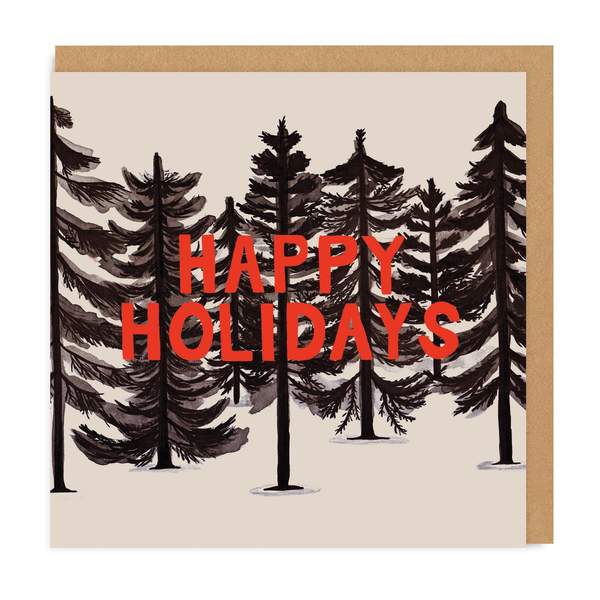 Inky Forest Happy Holidays Square Christmas Card