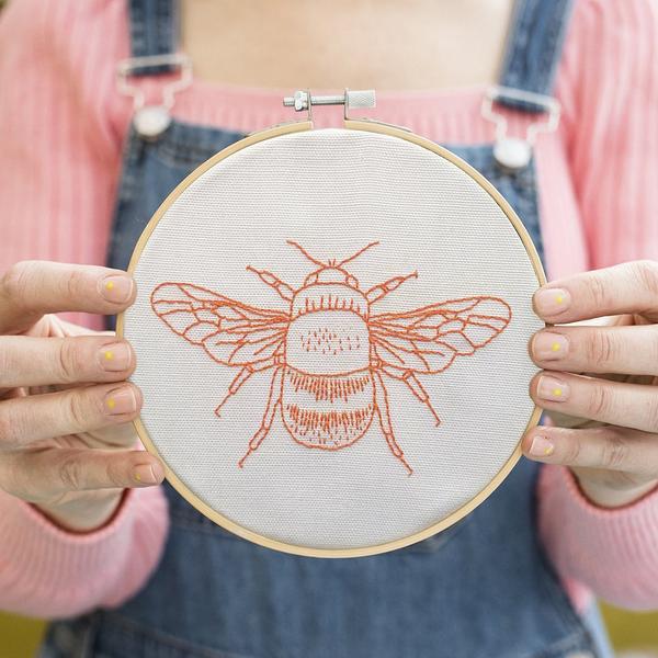 Bee Embroidery Orange Hoop Kit