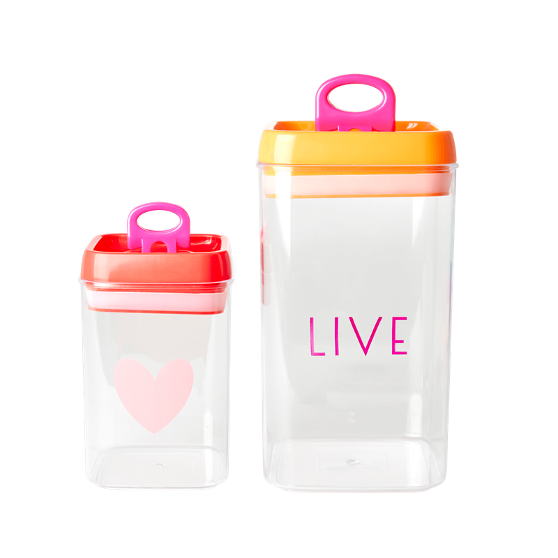 Rice - Plastic Food Boxes Set of 2 Airtight Lid - Red/Orange