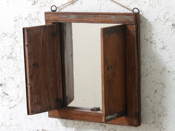 Upcycled Shuttered Window Mirror Brown Medium